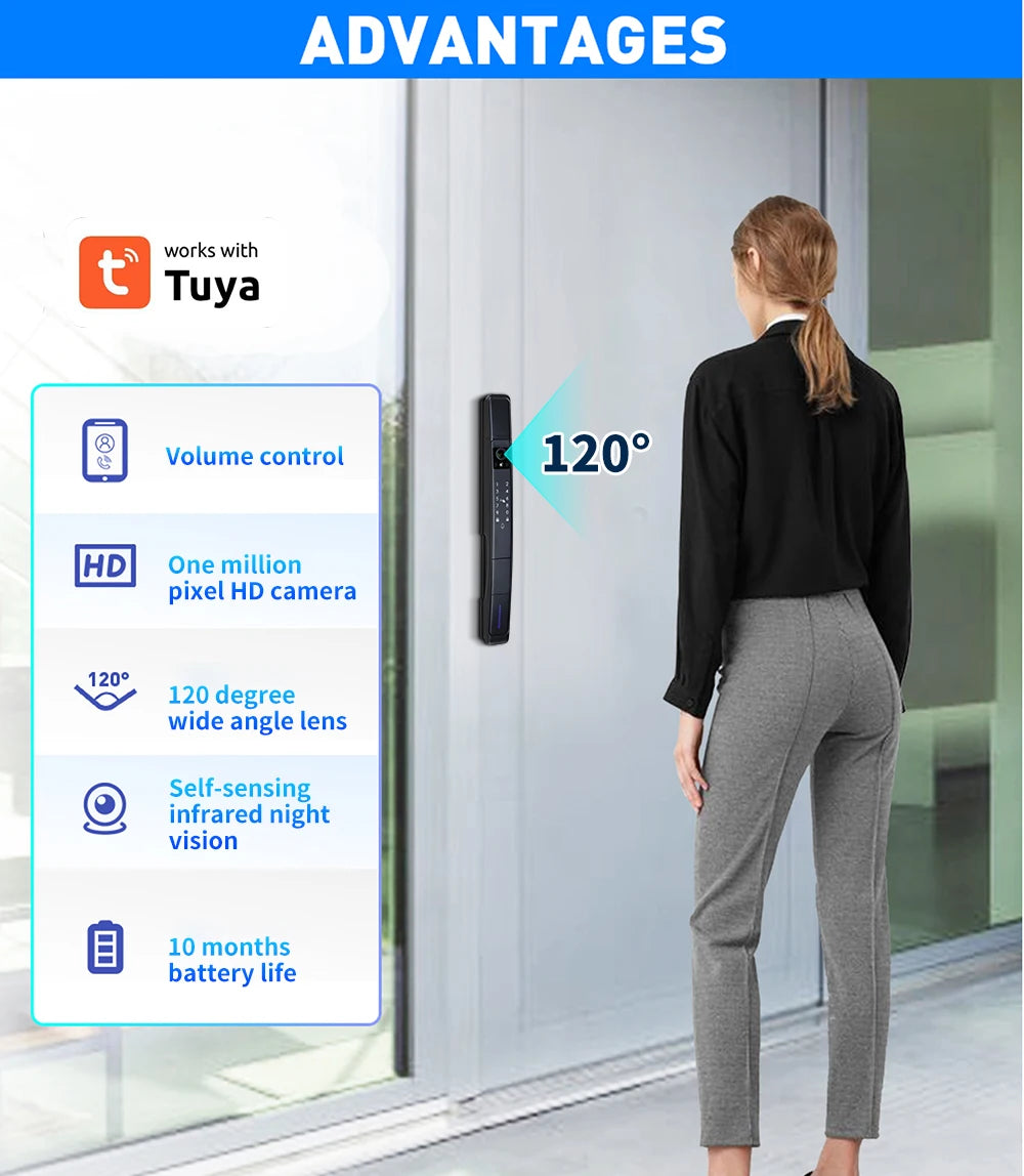 Smart Slim All Automatic Waterproof  3D Face Recognition Video Intercom Aluminum Door Lock