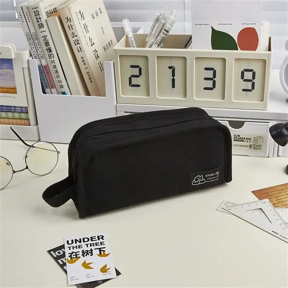 Back To School Ins Simplicity Pencil Case Solid Color White Black Pencil Bag Washable Canvas Stationery Storage Bag Student