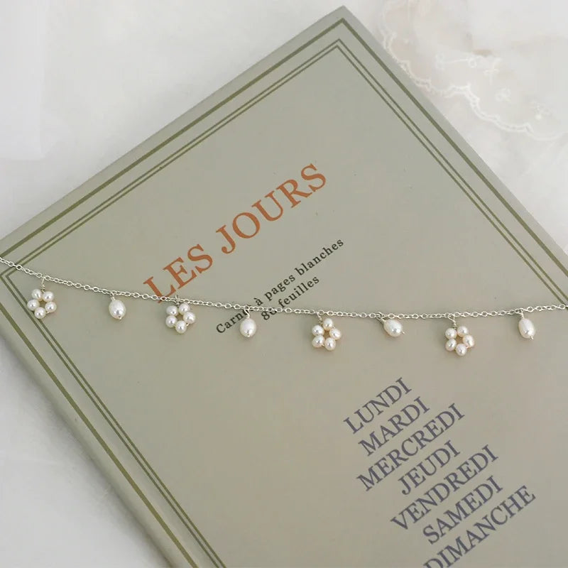 ASHIIQI Natural Freshwater Pearl Anklet Genuine 925 Sterling Silver Handmade Jewelry Wedding Jewelry Lady