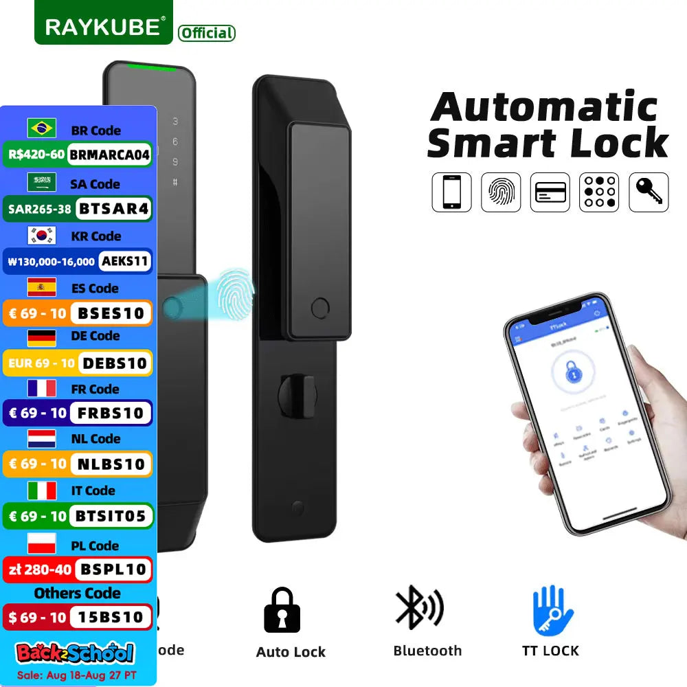 NEW RAYKUBE KX2 TT Lock Bluetooth Full-automatic Electronic Smart Door Lock With Biometric Fingerprint APP NFC Key Unlock