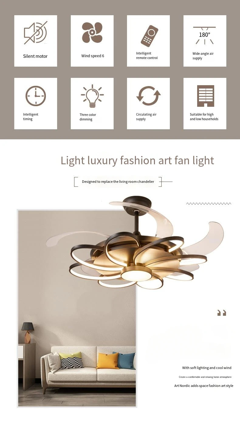 Nordic bedroom decor led lights for room Ceiling fan light lamp restaurant dining room Ceiling fans with lights remote control